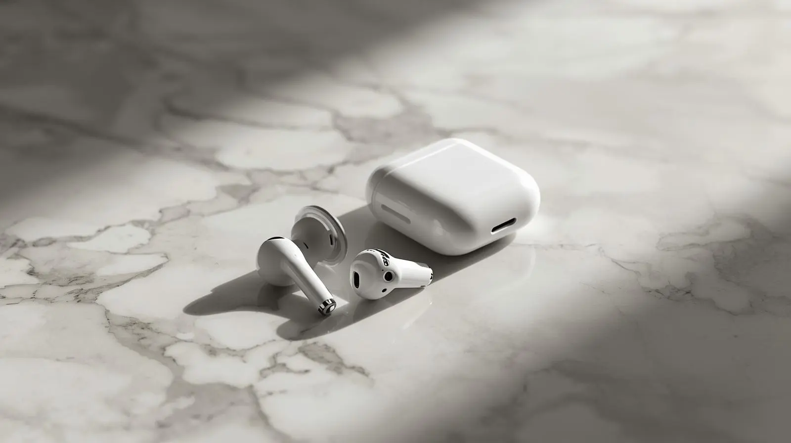 Raycon vs AirPods lifestyle comparison showing users wearing earbuds in a modern urban setting