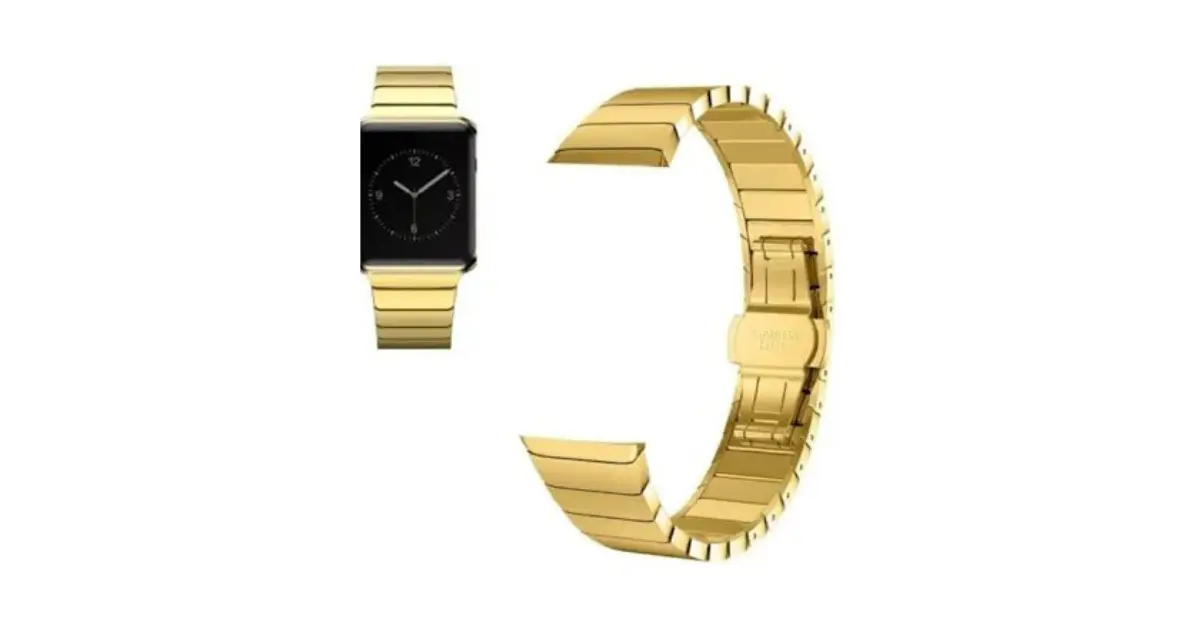 Elegant silver and gold Apple Watch bracelet on wrist