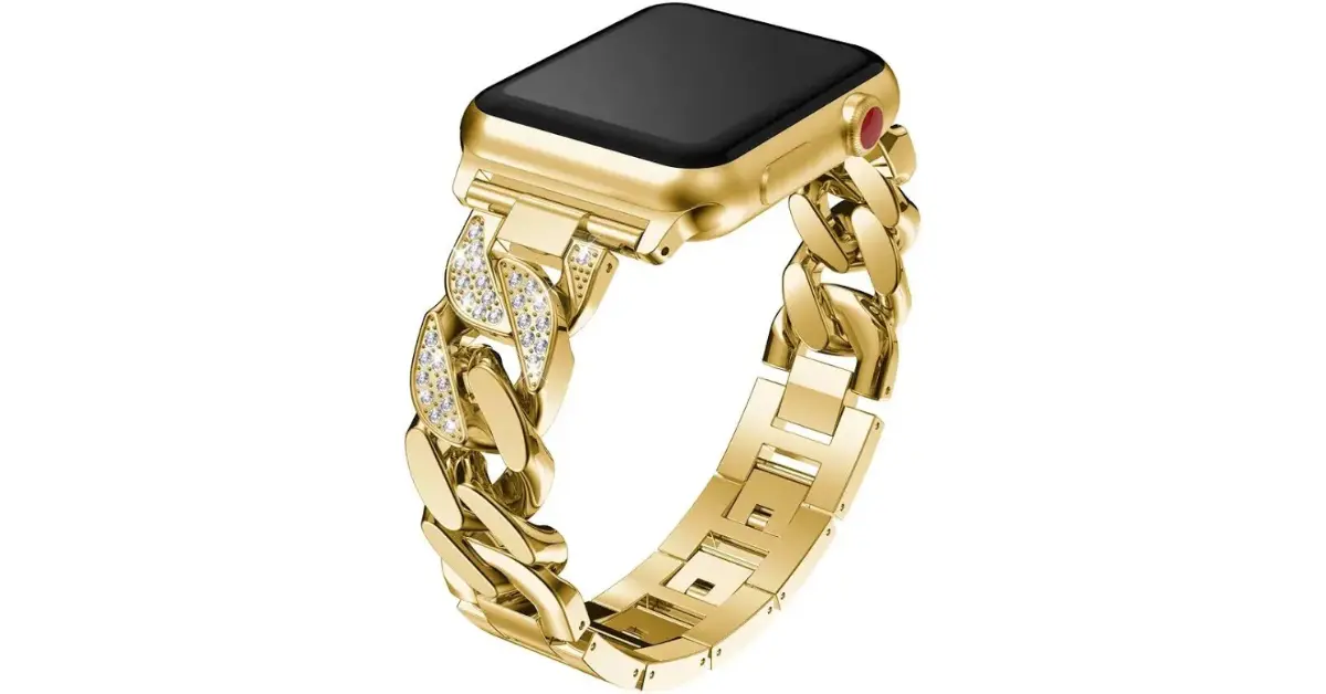 Elegant silver and gold Apple Watch bracelet on wrist