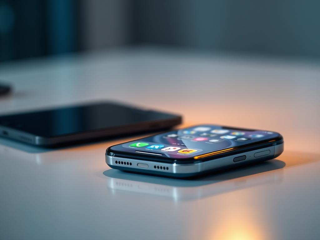 A sleek, modern smartphone displayed on a clean, minimalist desk, its screen illuminated with a mysterious array of icons and features. The device is bathed in soft, warm lighting, casting subtle shadows that accentuate its elegant lines and curves. The background is blurred, hinting at a modern, high-tech environment, allowing the phone to be the focal point. The image conveys a sense of discovery and intrigue, inviting the viewer to explore the hidden capabilities of this advanced iOS 26 device.